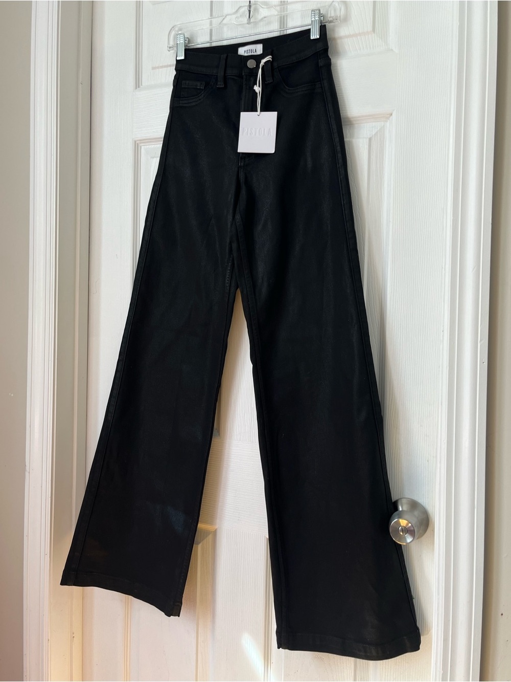pistola Lana Black coated noir high rise ultra Wide-Leg Pants size 24 - Picture 12 of 12